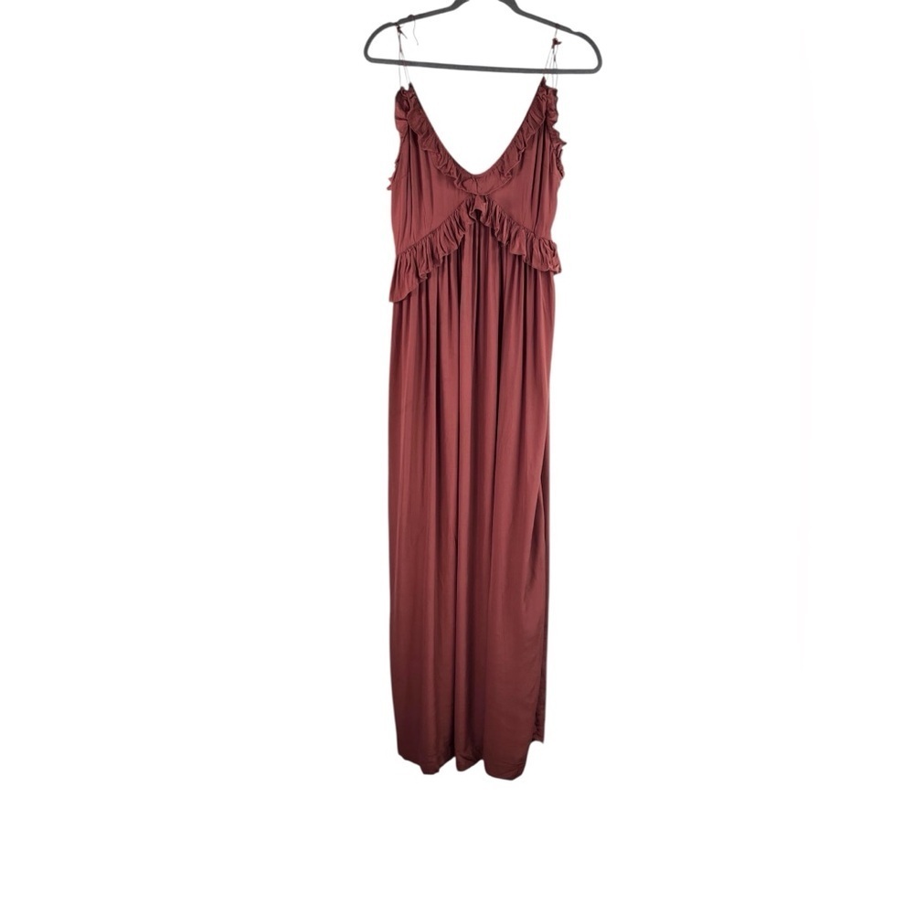 SWF Hannah Maxi Dress Ruffled in Indian Red Rust Color Size Large Rayon - Picture 2 of 8